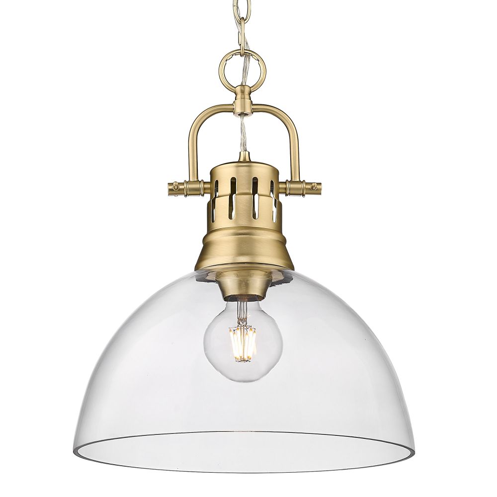 Golden Lighting 3602-L BCB-CLR Duncan BCB 1 Light Pendant with Chain in Brushed Champagne Bronze with Clear Glass Shade